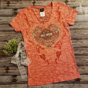 Harley Davidson V Neck Coral Burnout T shirt